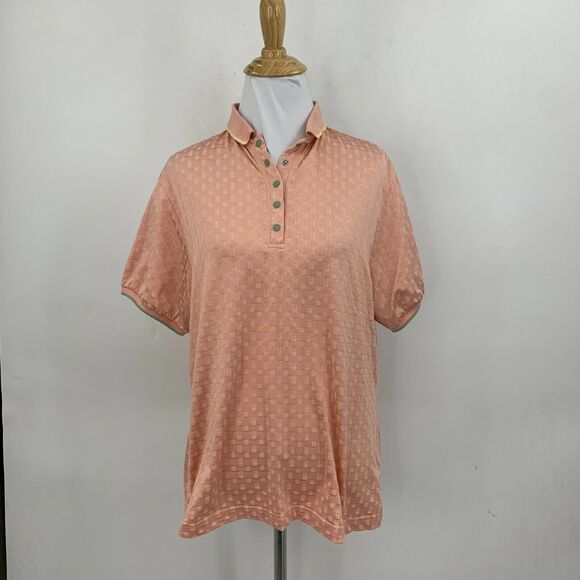 Jamie Sadock Golf Polo Shirt Womens Size M Peach Snap Buttons Textured Retro Top - Picture 2 of 9